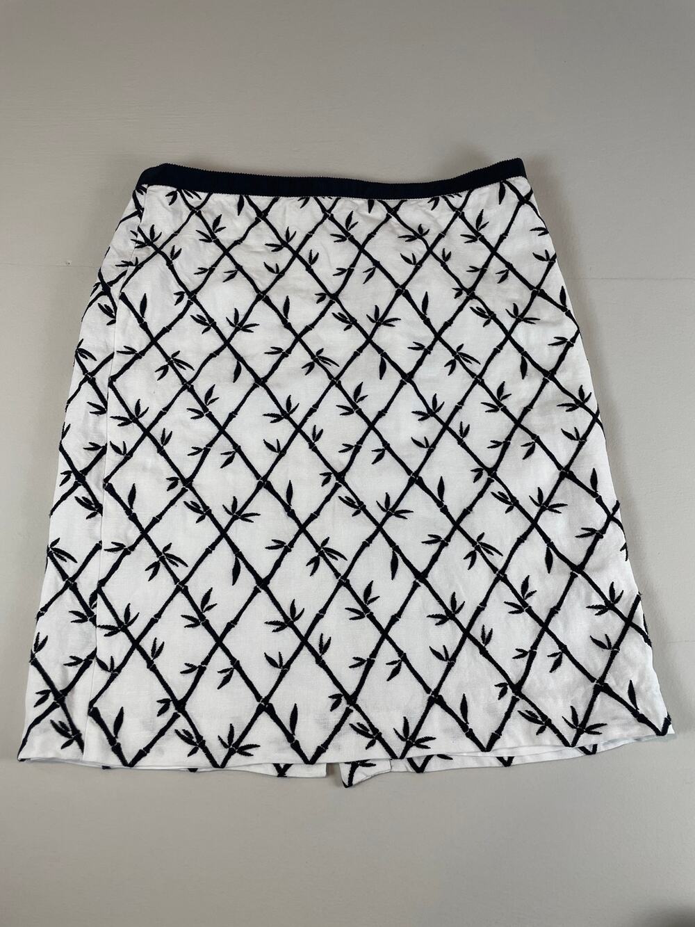 Talbots Embroidered Pencil Skirt Size 10 Lined White Linen Cotton
